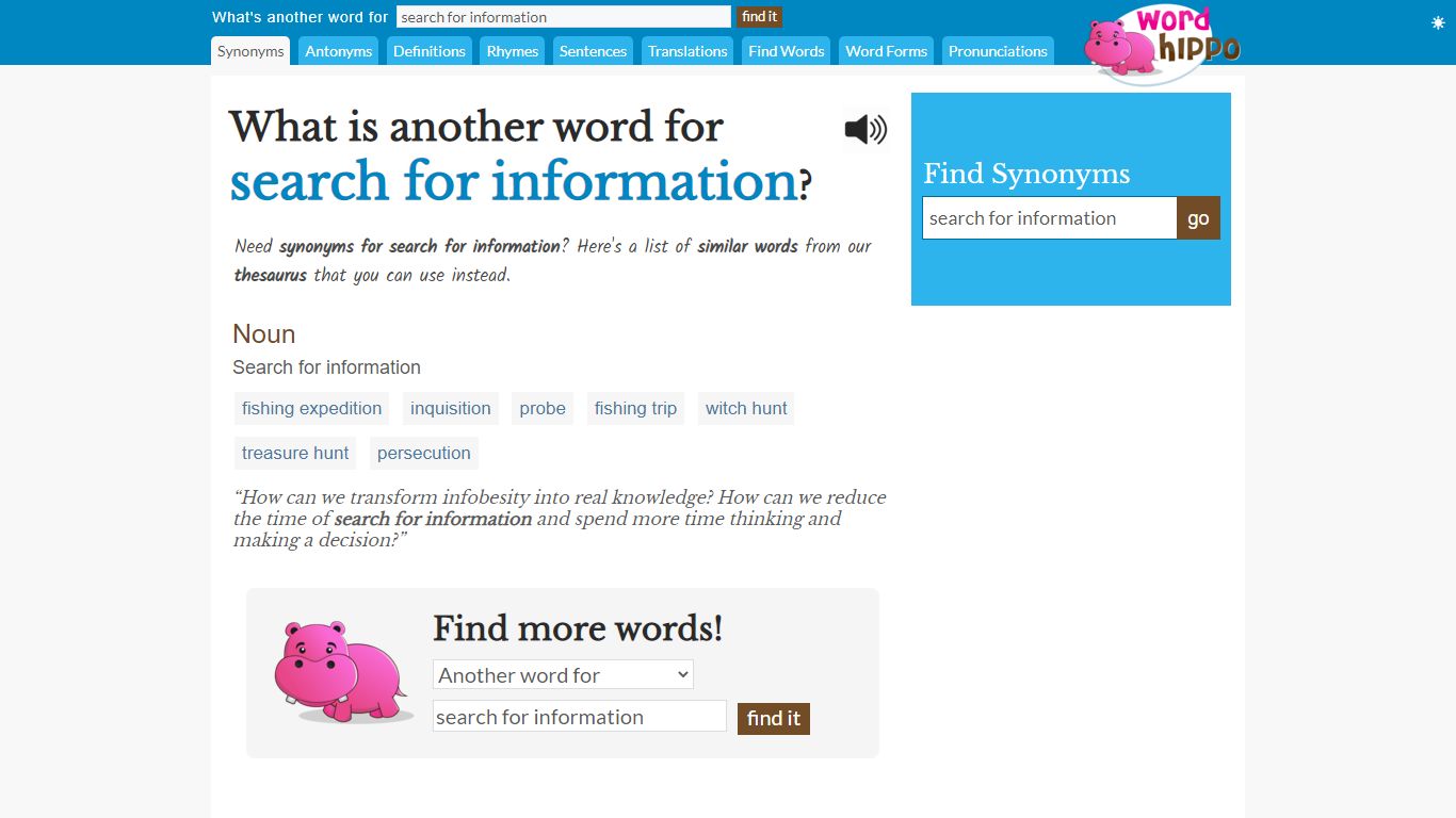 What is another word for "search for information"?